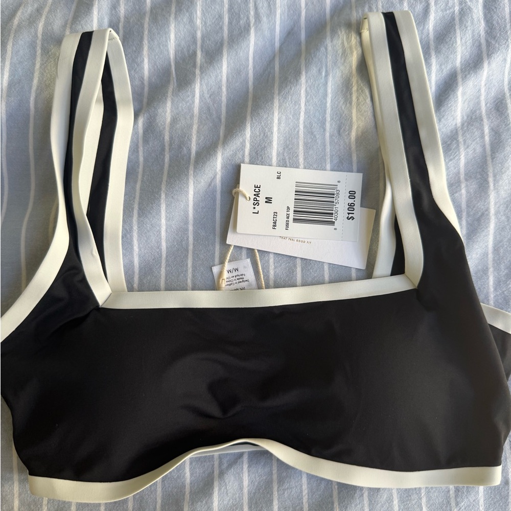 L*Space Black and White Bikini Top